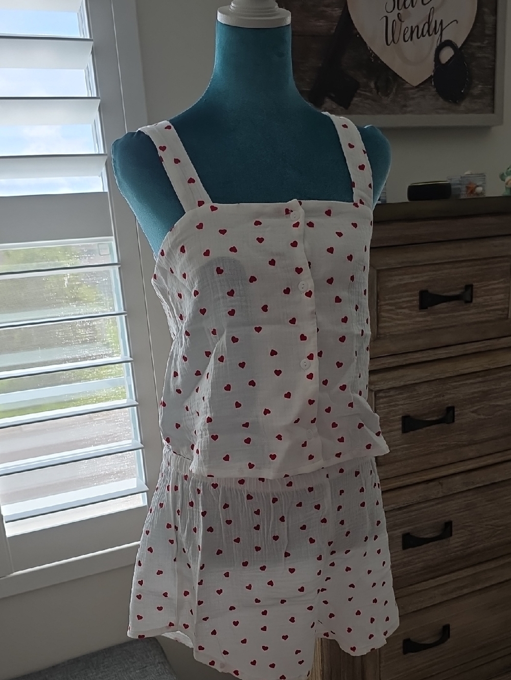 White Heart Print Pajama Set - Women's Two-Piece Sleepwear